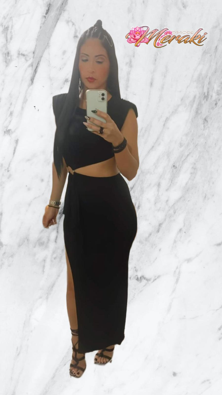 Black Ribbed Slit Side Midi Dress